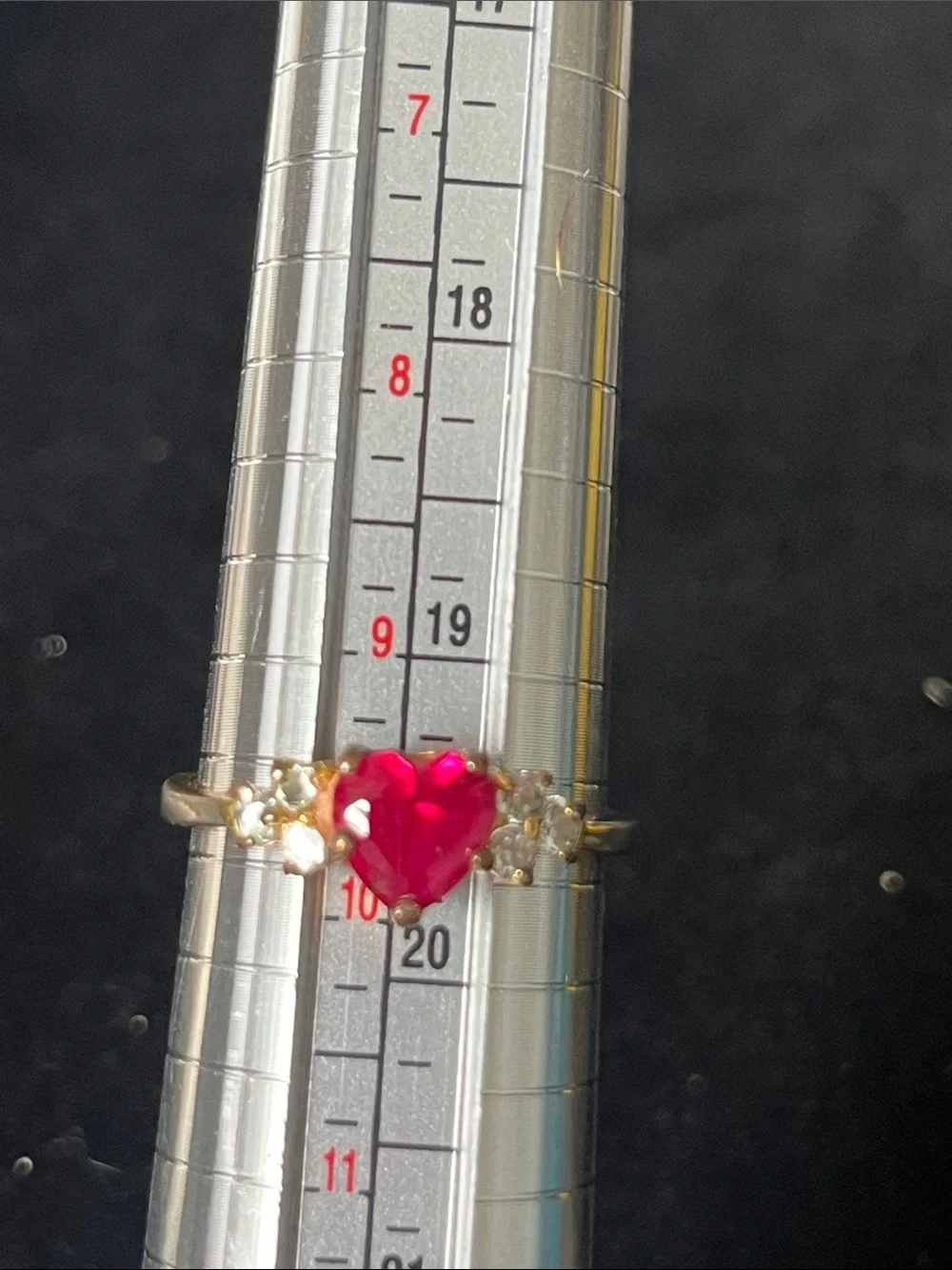 Heart-Shaped  Ruby Accent Ring in Gold Tone